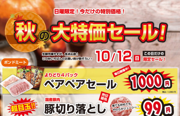 秋の特売チラシを配布｜生鮮市場やす様（福岡市南区西長住）